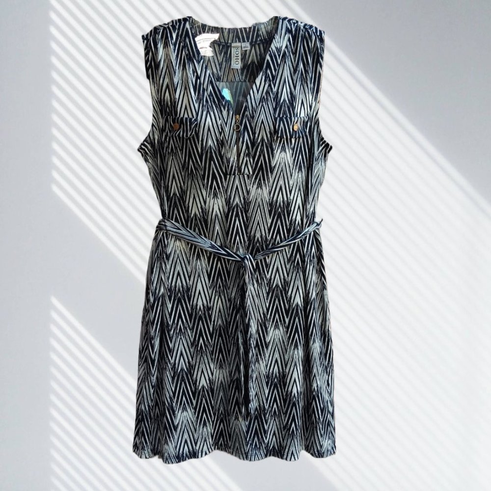 SOHO Apparel Women's Size L Sleeveless Shirt Dress Front Zip